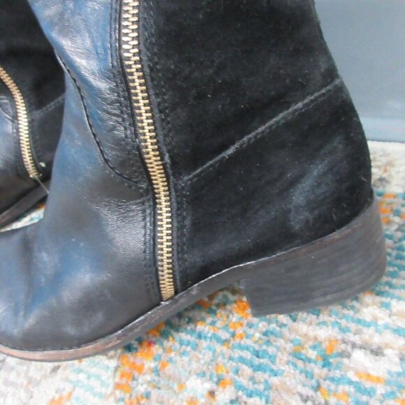 Michael Kors Leather Knee High Riding Tall Boots Women 7.5 Black Low Heels 1034 - Picture 3 of 15